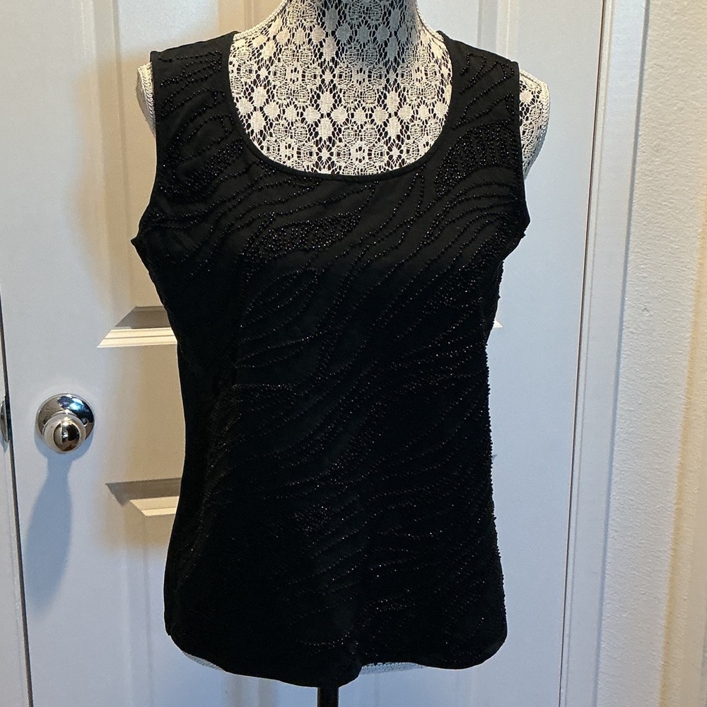 Jones NY Beaded Black Sleeveless Top